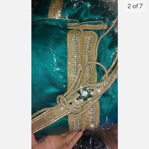 Bridal Unique 3 piece Moroccan caftan takchita dress, teal turquoise Ramadan - Picture 2 of 6